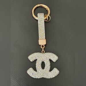 Crystal Double-C Logo Keychain Bag Charm - Rose Gold & Silver